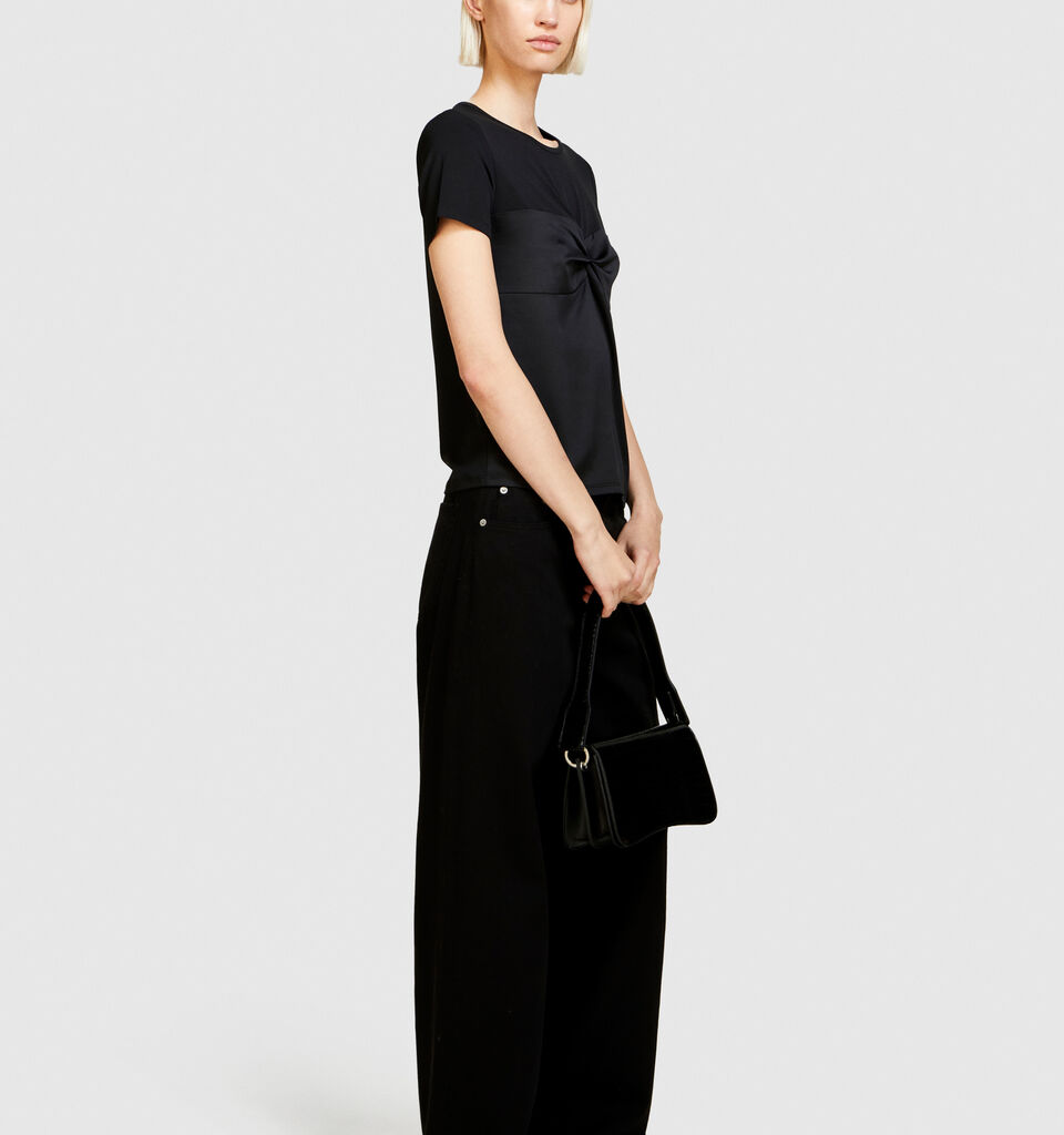 T-shirt with torchon - women's short sleeve t-shirts - Black | Sisley image number 2